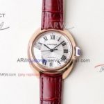 Perfect Replica New Cartier Rose Gold Case Red Leather Strap Watch 40mm